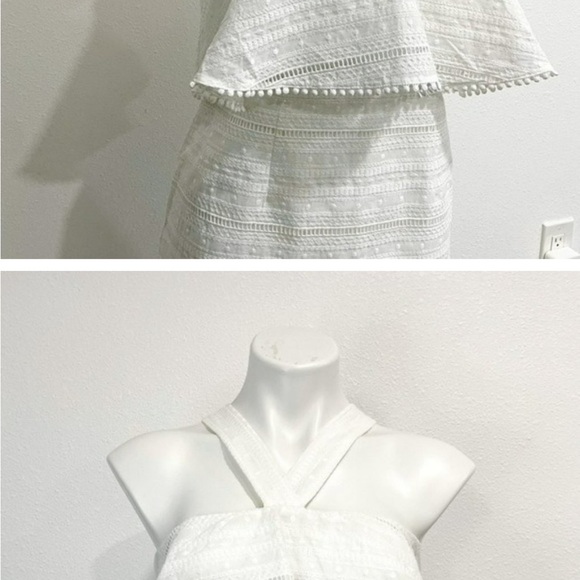 Foxiedox white halter top lace off the shoulder mini dress eyelet ruffle - Picture 4 of 4